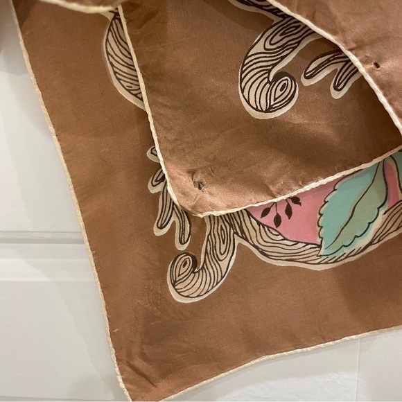 Silky Square Scarf with Yellow Roses & Twiggy Floral Vine Pattern - Picture 10 of 11